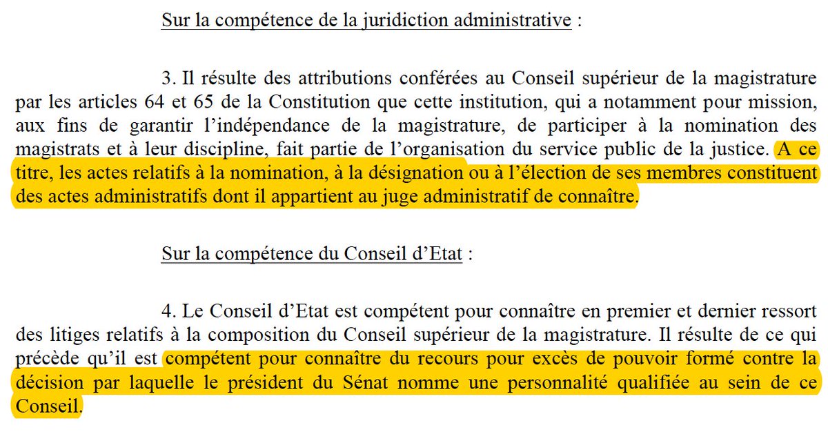 Magistrature : Par cette décision solennelle, le @Conseil_Etat affirme sa compétence sur l'ensemble du processus de désignation des membres du @CSMagistrature. Certains persifleurs (publicistes) y verront une nouvelle preuve de la primauté du droit public sur le judiciaire...