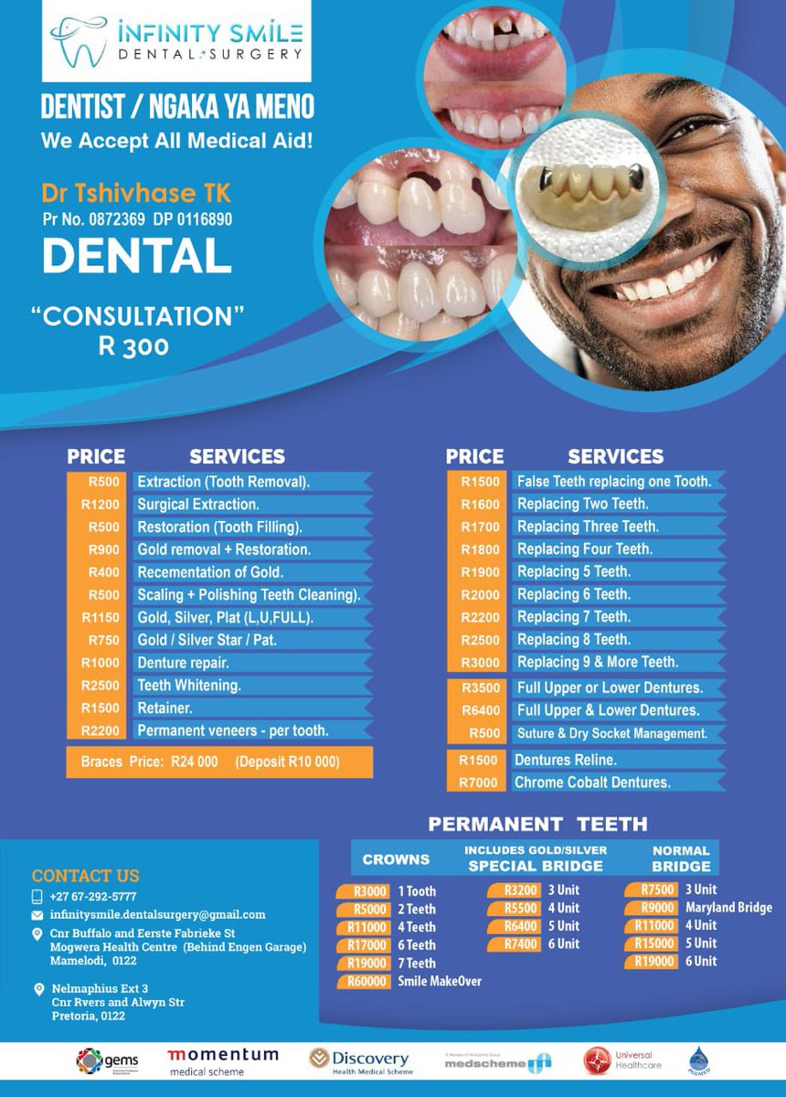 Some of us are real Drs and not boastful about it in Social Media. 

Having said that, please come visit us for any of your dental problems, book your appointments now or Whatsapp 0672925777/0677084119

#DrMatthew #ThaboBester #DrNandipha #jada #will
