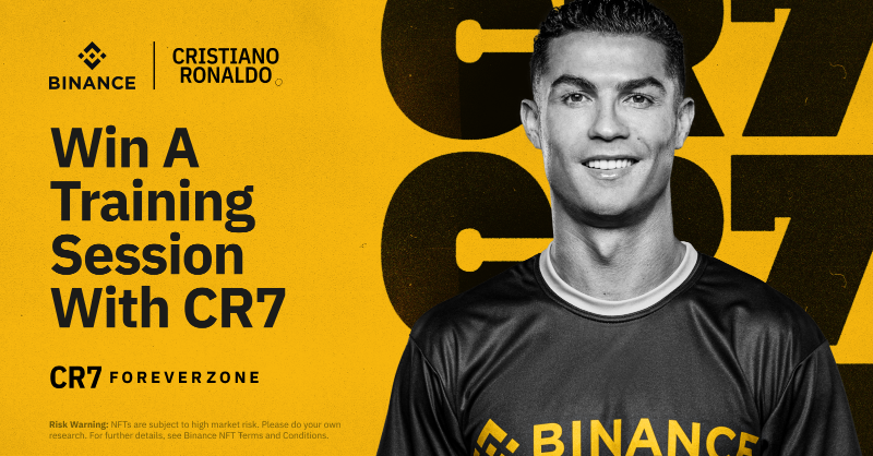 binance's tweet photo. Every CR7 ForeverZone Box gives you the chance to win one of the following: 

🎫 A trip to train with @Cristiano 
🔸 Signed Football 
🔸 Signed Shirt
🔸 #BinanceBlockchainWeek Ticket
🔸 Drop 1 NFT design
🔸 Drop 2 NFT design
🔸 Souvenir NFT

Get yours before they all go ⤵️