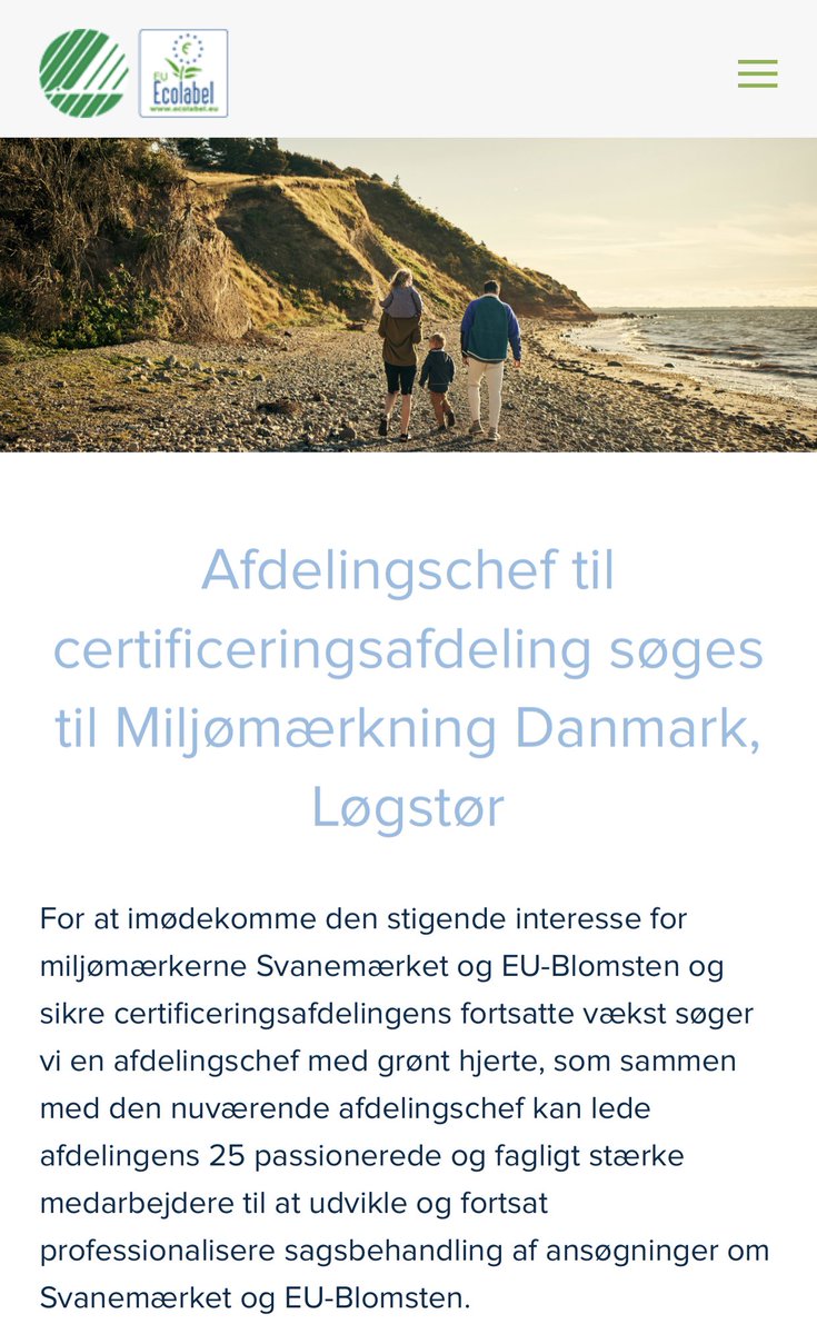 Vi er på udkig efter en afdelingschef til certificeringsafdelingen i  Miljømærkning Danmarks kontor i Løgstør. Vi leder efter en chef, der brænder for at arbejde med miljø, bæredygtig udvikling og cirkulær økonomi + naturligvis Svanemærket og EU-Blomsten.
ecolabel.career.emply.com/ad/afdelingsch…