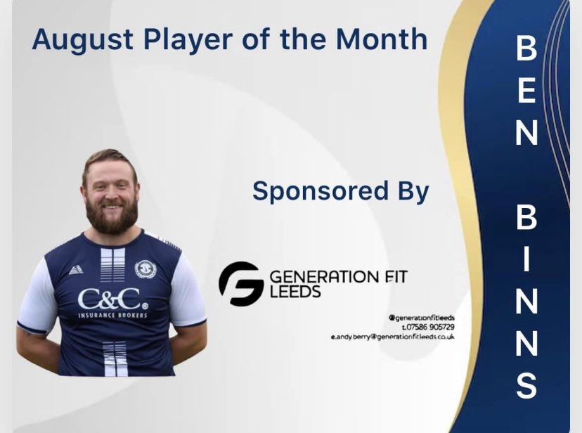 FcCalverley's tweet photo. A bit late but Augusts Player of the month went to @MmaBinns91 sponsored by Generation Fit Leeds
@WYAFL1 @WestRidingFA @CalverleyUnited @CalverleyCC https://t.co/5wru1nIyYi