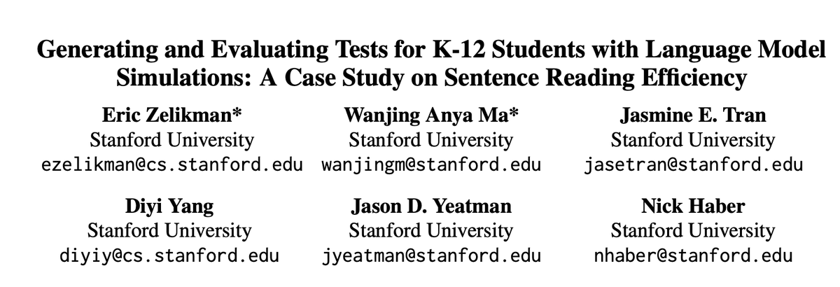ericzelikman's tweet photo. Can language models help educators make good exams? Widely-used tests are costly and require “calibrating” questions on thousands of students. But LMs can simulate past students’ answers to new items!

https://t.co/trttFNTCYA
w/@AnyaWMa @brainnjas @Diyi_Yang @jdyeatman @nickhaber https://t.co/Ixh2DCN0qz