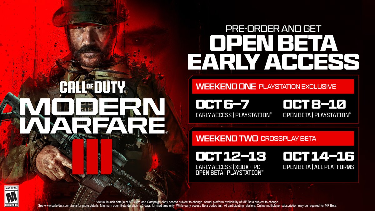 downtimebros's tweet photo. 🔥 #MW3 BETA CODE GIVEAWAY 🔥 We are giving away x15 codes for the Early Access period on Xbox and PC, courtesy of Activision. Weekend 2 begins tomorrow! 👀

To enter the giveaway, FOLLOW @downtimebros, LIKE and REPOST! ✅❤️🔁 https://t.co/pgsDlvcdIM