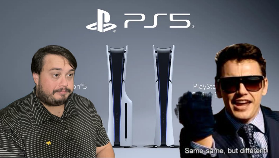 joshi64bit's tweet photo. Hey y’all, I know I’m a day late, but here is my take on the PS5 “Slim” reveal. I think this “new” PS5 is pretty interesting. 
.
.
.
.
.
#sony #playstation #ps5 #playstation5 #ps5slim #newPS5 #videogames #gaming #games 

https://t.co/1UEz3SUYLs https://t.co/fpBIfcpre9