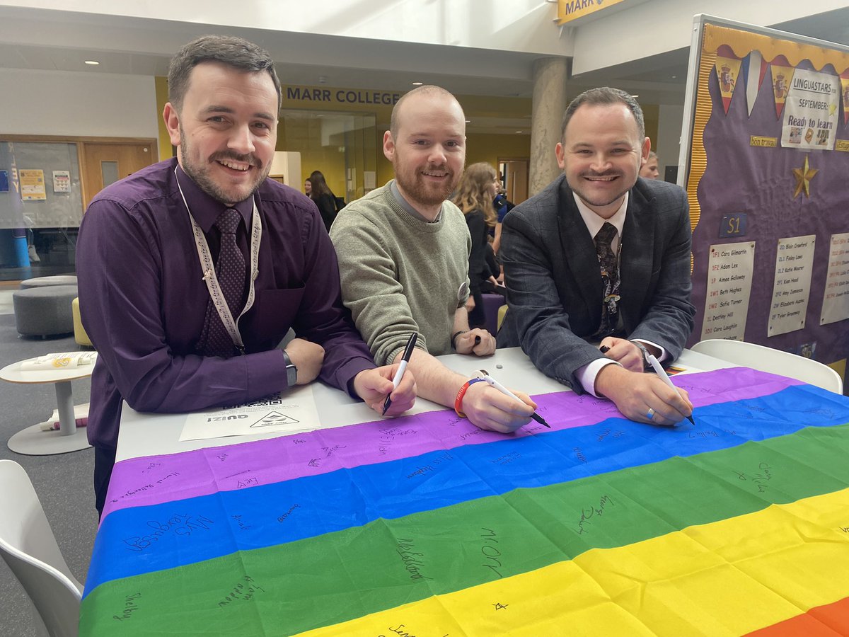 MarrAllies's tweet photo. What an amazing day for our Allies! We ran our Sign to Support today against LGBT bullying and had a great turn out from staff and pupils @marr_biology @MarrBusiness @MarrRMPS @MarrLanguages2 @MarrColOfficial @MarrColMusic @MarrBusiness @MarrArtDesign https://t.co/FVnfK8nGBk