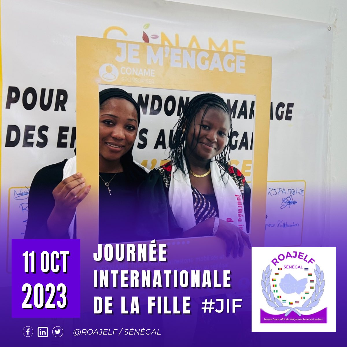 #JIF2023 Le mariage des enfants persiste au Sénégal et particulièrement dans le sud-est du pays. En cette journée mondiale de la fille, le @RoajelfSenegal lançe un appel à tous les acteurs de la société pour un Sénégal #sans #Mariages d'#Enfant !.. #journeedelafille #SSME
