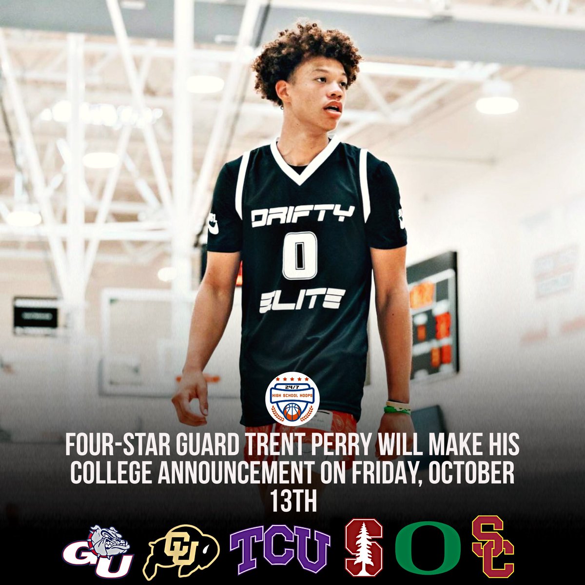 NEWS: 2024 4⭐️ Trent Perry will make his college announcement on Friday, October 13th, a source tells me. He’ll decide between these schools: Gonzaga Colorado TCU Stanford Oregon USC Perry is a skilled guard who plays with great poise and feel for the game. A knockdown 3pt…