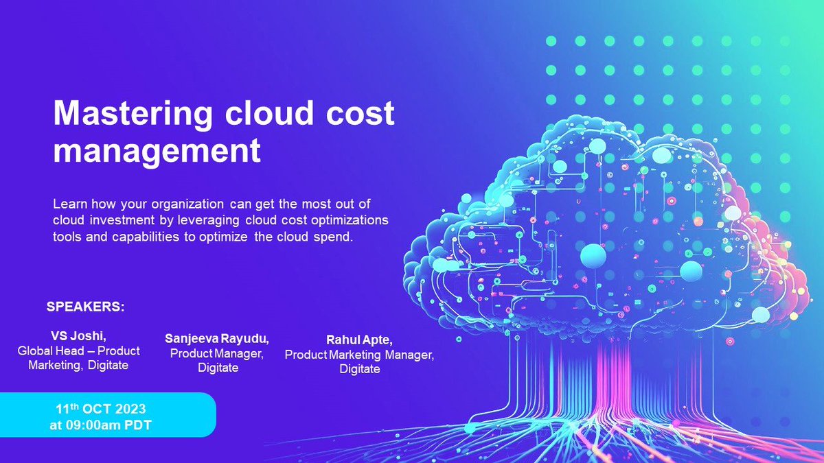 igniobydigitate's tweet photo. On this @BrightTALK, Digitate discusses the basics of #FinOps, its capacities and best practices.
Learn how your organization can get the most out of #cloud investment by leveraging #FinOpsTools to optimize its cloud spend. https://t.co/JAI4uS0uTe
Be sure to tune in NOW! https://t.co/82yLw5o9lo
