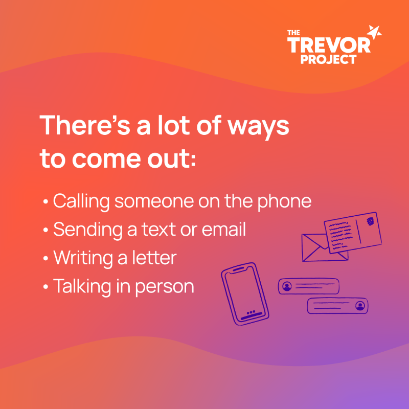 TrevorProject's tweet photo. Remember, there is no one way to come out or be out; there is no right — or wrong — way to come out or be out. 

Happy #NationalComingOutDay! Today, we celebrate each and every single LGBTQ young person who’s filling our world with more joy, love and sparkles every day. 🌈✨🧡