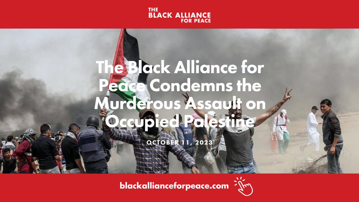 The Black Alliance for Peace Condemns the Murderous Assault on Occupied Palestine. We say that a colonized people have a right to resist occupation and fight for self-determination by any means necessary! 🧵
blackallianceforpeace.com/bapstatements/…