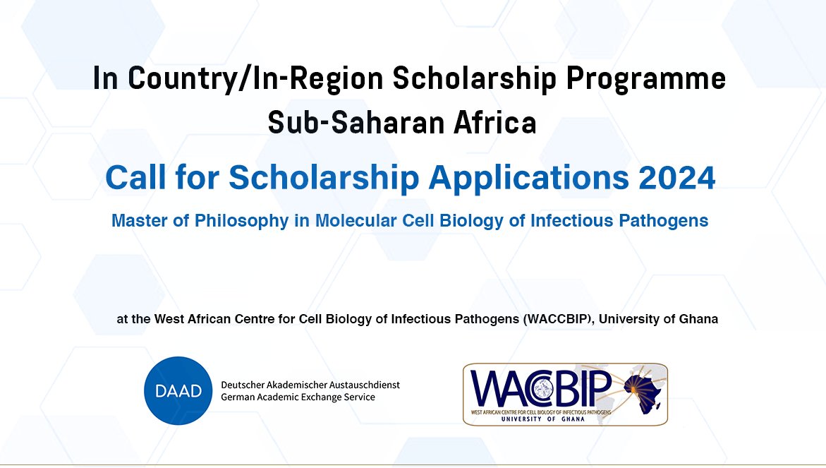 WACCBIP_UG's tweet photo. #WACCBIP wishes to invite you to submit your application for the 2024 DAAD In-Country/In-Region scholarship programme, Sub-Saharan Africa, for a Master of Philosophy in Molecular Cell Biology of Infectious Diseases. Follow the link below for more details https://t.co/kvZZUpi0hG https://t.co/nFRCezz4nZ