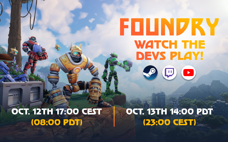 foundry_game's tweet photo. Save the date as Devs are going to stream FOUNDRY this week and will be happy to answer a few questions! 

🗓️October 12th 17:00 CEST (08:00 PDT)
🗓️October 13th 14:00 PDT (23:00 CEST)

Watch it on: 
⚡️Steam: https://t.co/ry3zXPK5Bz
⚡️YouTube: https://t.co/SN2pW5RK4Q
⚡️PDX Twitch: https://t.co/fESr6Yepdu

#SteamNextFest #FOUNDRY #indiegame #factory