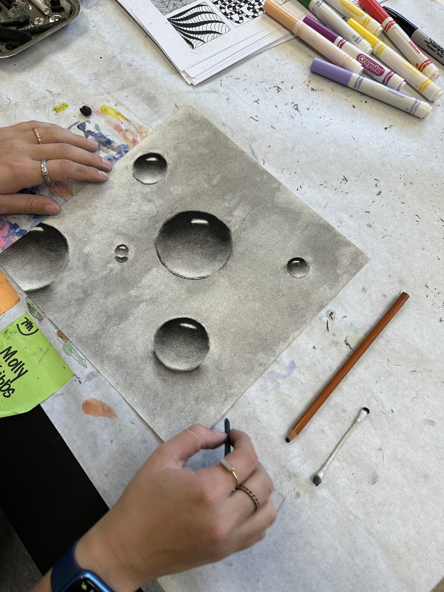 Amazing charcoal water droplets from studio one in progress #highschoolart