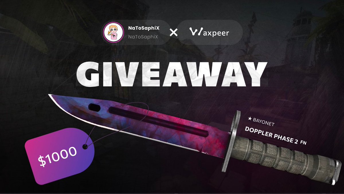$1000 StatTrak Bayonet Doppler Phase 2 GIVEAWAY
powered by WAXPEER.com

FN 0.14 float

Follow <a href="/NaToSaphiX/">NaToSaphiX</a> and <a href="/WAXPEER/">WAXPEER</a> to be eligible to win

sweepwidget.com/c/73875-fdv1l9…

Winner gets drawn in 14 days 🥳
