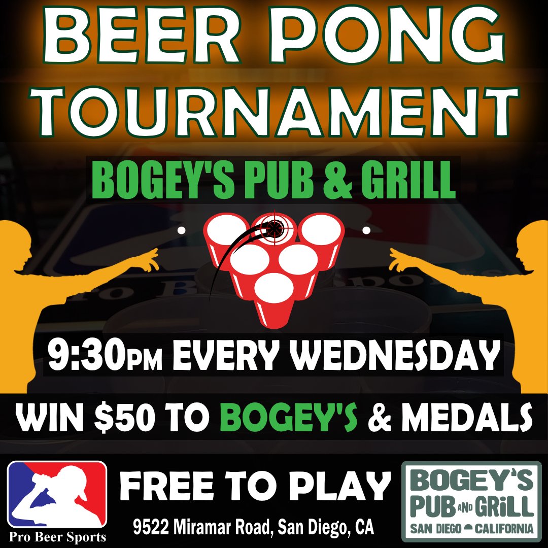 Beer Pong Night at Bogey's Pub every Wednesday at 9:30!