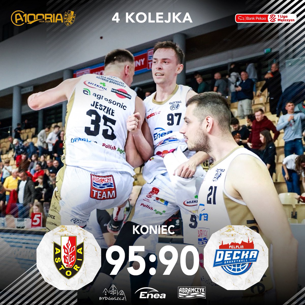 KK_Astoria's tweet photo. MAMY TOOOOOO! 🔥 

Wygrywamy po dogrywce z Decką Pelplin 🔥

Enea Abramczyk Astoria Bydgoszcz 95-90 Decka Pelplin 

Sponsorem meczu była @enea 

#Enea #Abramczyk #Bydgoszcz #AstaTeam #1Lkosz #A100RIA https://t.co/jAPgMKvgfi