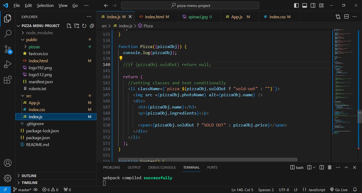 ellastream31's tweet photo. Day 9️⃣5️⃣ #100DaysOfCode 
°Learnt about setting classes and text conditionally by using template literals 

°implemented this on the pizza menu app by setting conditionals on a class to apply different styling.

°done with the session and pizza menu

Working on the Challenge. https://t.co/jONDSiHlla