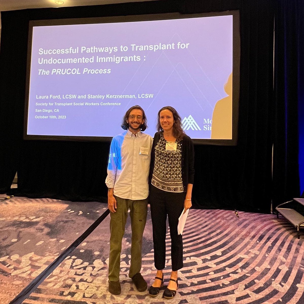 SocialWorkMSH's tweet photo. Stanley Kerznerman (LCSW) and Laura Ford (LCSW) recently presented at the Society for Transplant Social Work Conference in San Diego. Their presentation was called “Successful Pathways to Transplant for Undocumented Immigrants: The PRUCOL Process.”
 ⁣
#socialwork #socialworkers https://t.co/cSc9vEgFPh