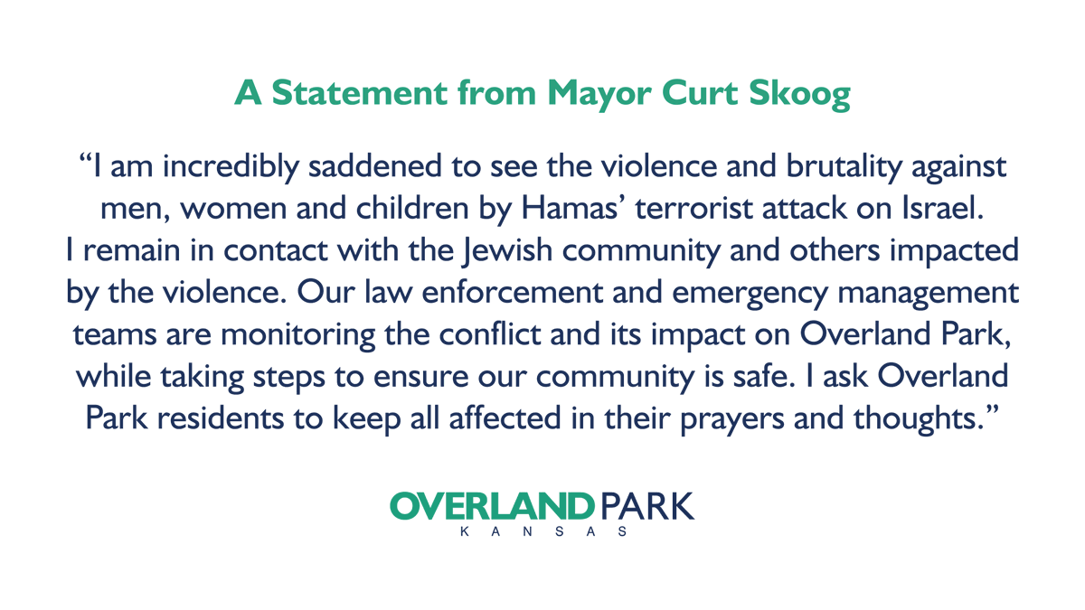 A statement from Mayor Curt Skoog regarding the recent attacks in Israel: