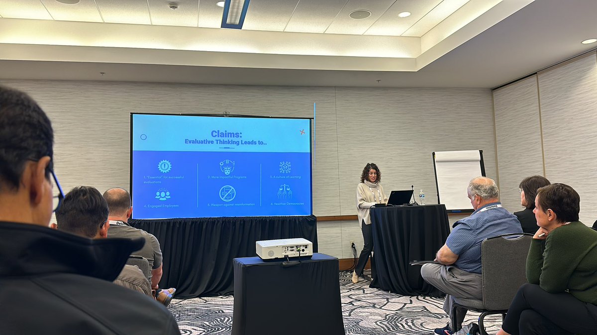 KarcsiG's tweet photo. Polivy - speaking to the “lynchpin” of Evaluative Thinking #eval23 the first step to building good evaluation capacity in organizations https://t.co/FpNciK5KEl