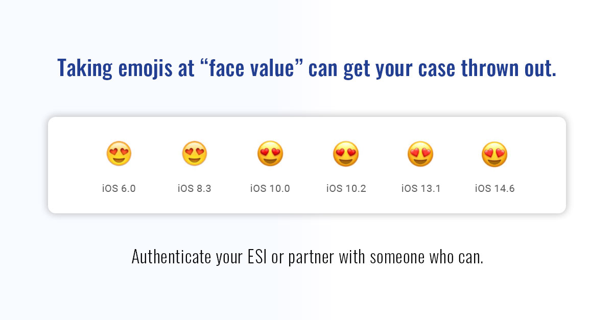 LexbeDiscovery's tweet photo. Yep! Taking an emoji at face value CAN result in case dismissal. 

That's exactly what happened in Rossbach v. Montefiore Med. Ctr., No. 19cv5758 (DLC) (S.D.N.Y. Aug. 5, 2021). 

Always authenticate your ESI -- or partner with someone who can.

Learn more: https://t.co/2C9jy0O7LZ https://t.co/dhKU0H5kLn