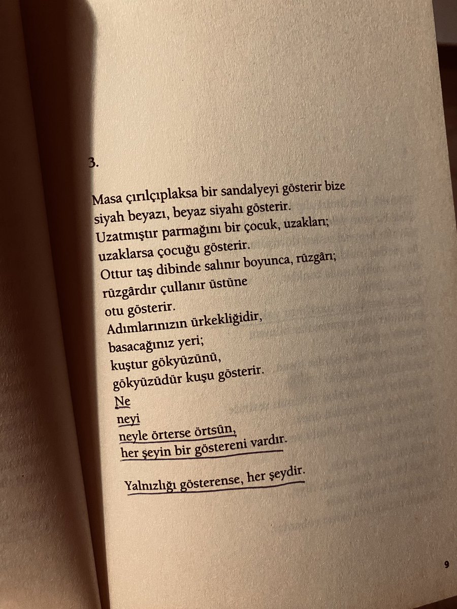 Ne
Neyi
Neyle örterse örtsün,
her şeyin bir göstereni vardır.

Yalnızlığı gösterense, her şeydir.