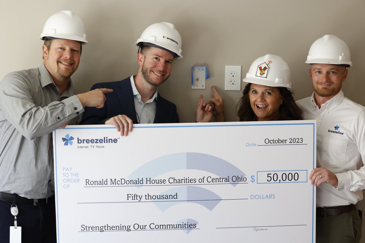 Today we were fortunate enough to have our friends from <a href="/breezeline/">Breezeline</a> out to visit the House and present us with a check for $50,000 to support our video and WiFi services. How incredible is that?! Thank you for helping us keep families close and connected to the ones they love💙🩵