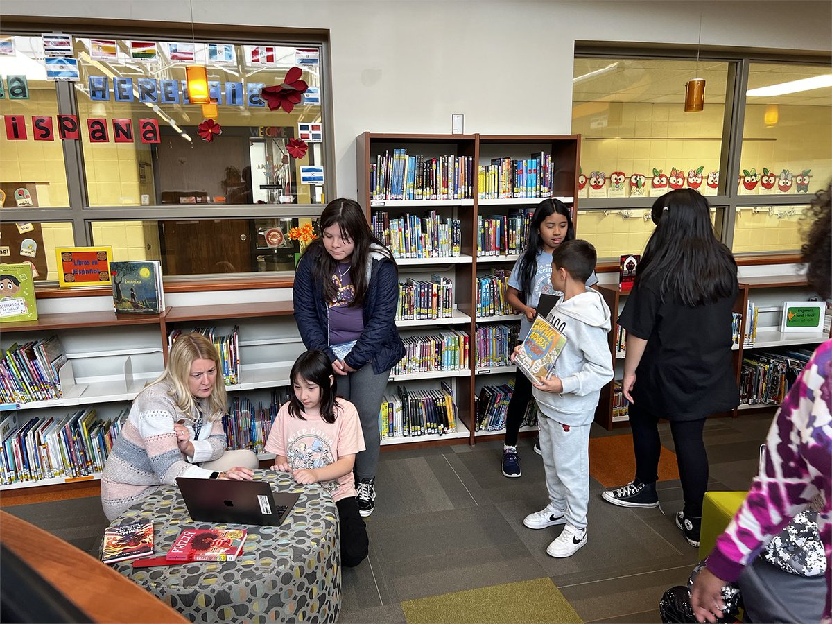 CCSD93's tweet photo. It’s Explorers Week in CCSD93! To celebrate, 5th graders at Elsie Johnson journeyed through their Innovation Center on a Digital Scavenger Hunt today. In small groups, they deciphered key clues to explore the variety of genres and other hidden treasures the IC has to offer! https://t.co/WBOkKiVESg