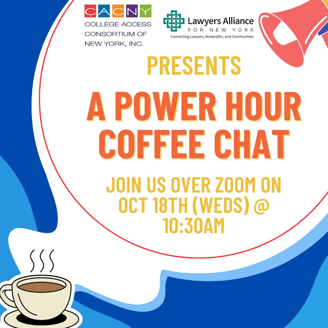 Join us for a power hour with Lawyers Alliance and learn about how they can support your organization! Register in the CACNY membership portal for the Zoom link! #cacnyfam #powerhour #nonprofit
