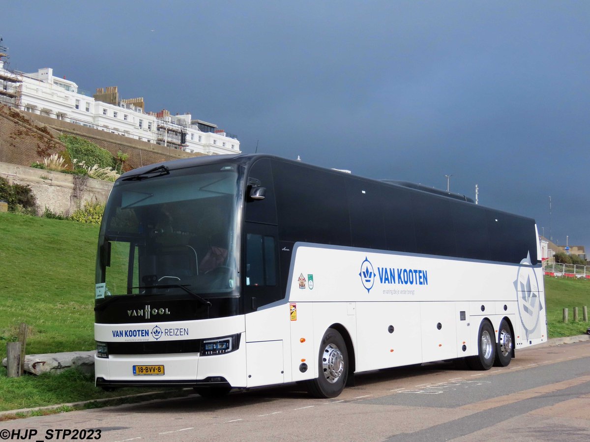 My first T!
A nice find parked on Madeira Drive in Brighton yesterday afternoon was 18-BVV-8. This impressive brand new <a href="/vanhool/">Van Hool</a> T Series Acron (T16?) belongs to Kootwijkerbroek based <a href="/VanKootenReizen/">Van Kooten Reizen</a> from the Netherlands.