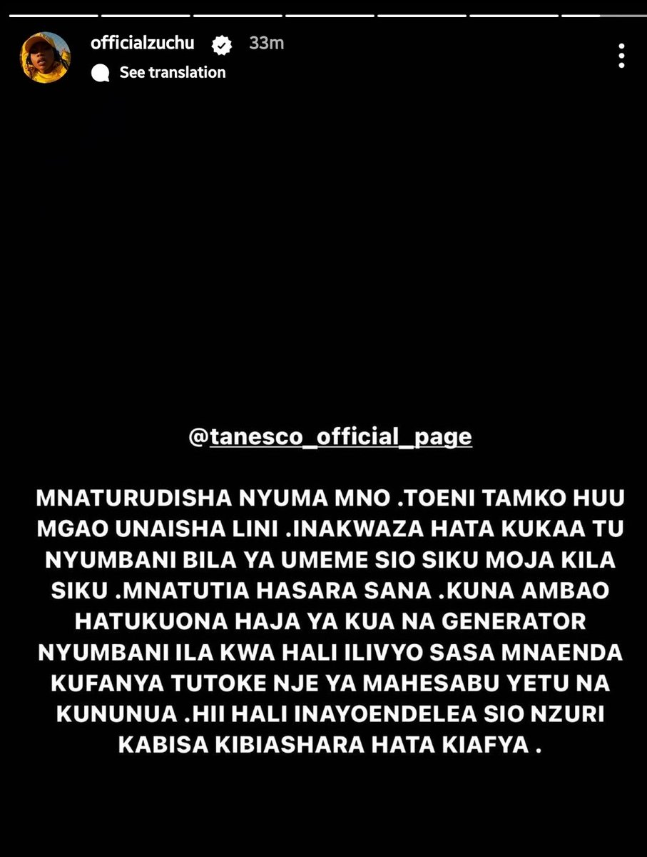 JiraniTv_'s tweet photo. Ujumbe Wa @officialzuchu Kwa @tanescoyetutz https://t.co/t7q2nJJey0