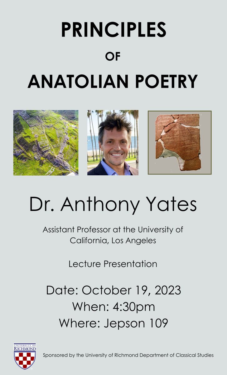 global_studio's tweet photo. Tony Yates (UCLA) will be giving a talk on “The Principles of Anatolian Poetry” next Thursday (10/19) at 4:30pm in Jepson Hall 119. https://t.co/BBUFfqIEZ2