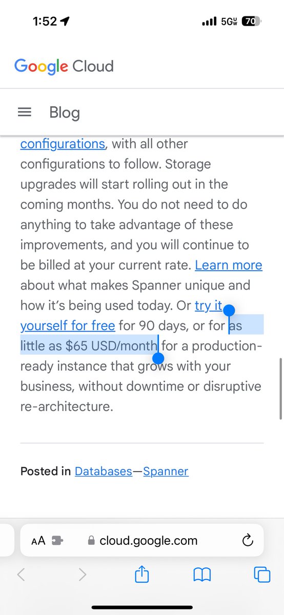 QuinnyPig's tweet photo. When @googlecloud says things like this *in their titles* and then has details like this in the post, it torpedoes their credibility. 

My current DynamoDB bill for production is $2.93, not $130. https://t.co/DmWJg4POgO