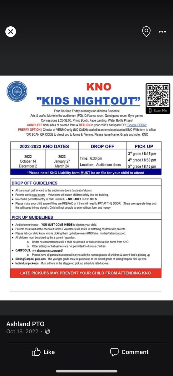 The first Kids Night Out at the new Mindess School is 10/27!