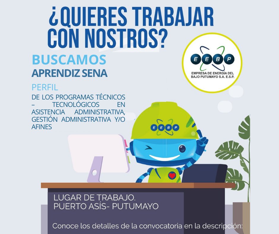 EEBPSAESP's tweet photo. Haz parte de la Familia EEBP estamos buscando Aprendices Sena en etapa productiva. Ingresa aquí y asegúrate de aplicar sólo si cumples con los requisitos: https://t.co/oLN6IBtssT
Sólo tienes hasta el 13 de Octubre para enviar tu HDV al correo: convocatorias@eebpsa.com.co https://t.co/xoU6DqL0wD