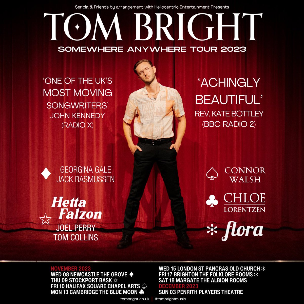 Cannot wait to be on the road soon, and delighted to announce these cracking supports. TICKETS TICKETS TICKETS 👉 linktr.ee/tombrightmusic 🎟️🎟️🎟️

Inc. <a href="/hettafalzon/">Hetta Falzon</a> <a href="/tlcollinsmusic/">TOM COLLINS</a> <a href="/mrjoelperry/">J o e l P e r r y</a> &amp; many more…

#SomewhereAnywhere #Tour #UKTour #LetsGo