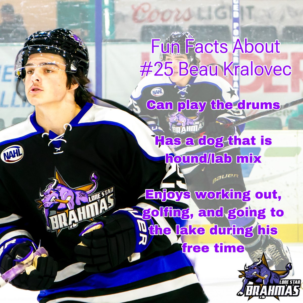 Beau Kralovec scored his first <a href="/nahlhockey/">NAHL</a> goal on Sep22 against the Mudbugs! The uncommitted southpaw forward from Iron Mountain, MI has many interesting #FunFacts, too! 🎼plays the drums  🥁 Loves his dog 🐕 and enjoys working out 🏋️‍♂️ golfing ⛳️ and going to the lake 🚣