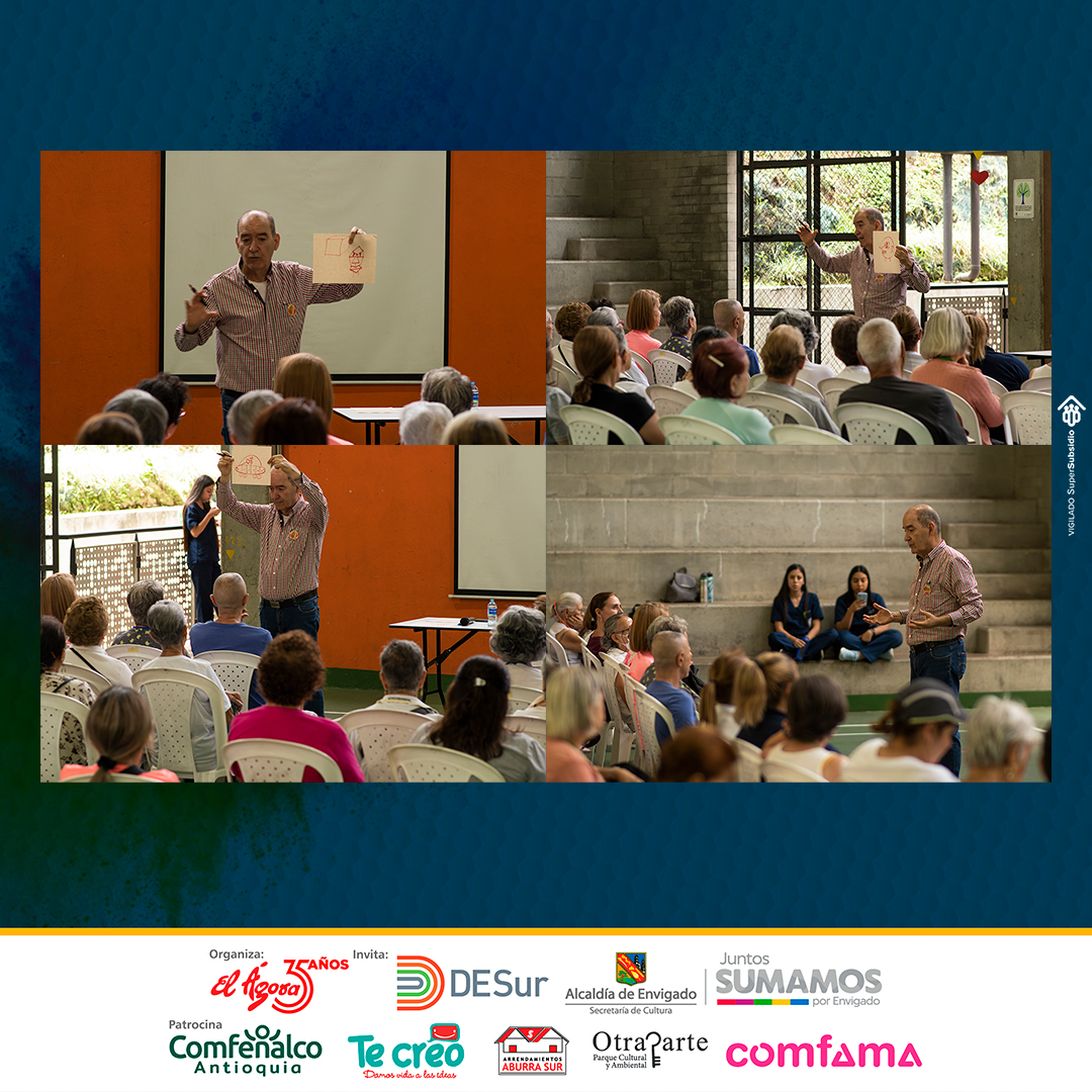 festiteatroenvi's tweet photo. #AsíVivimosElFestiteatro con la charla "Memoria, emoción y arte" en el CEC San Marcos. Con el médico y educador social Luis Guillermo Correal A.   El Festiteatro Envigado organizado por #ElÁgora con el apoyo de
@AlcaldiaEnv
#Desur
@ComfenalcoAnt
#TeCreo
@susoelpaspi
@Comfama https://t.co/QmIxgraazL