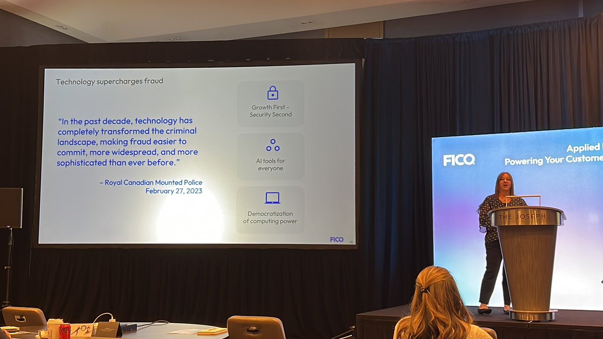 kmpOConnor's tweet photo. Content continues w/ Debbie Cobb of @FICO on the drastic increase in scams the industry is experiencing with real time payments and the associated losses #fraud #cyber @ConsumerBankers https://t.co/9DxLeUYS1M