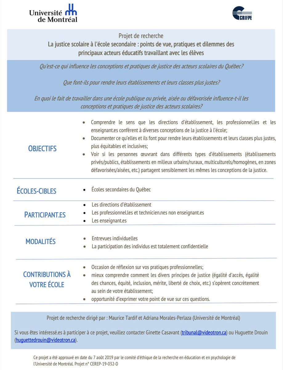Si vous êtes intéressé·es à participer à ce projet, veuillez contacter Ginette Casavant (tribunal@videotron.ca) ou Huguette Drouin (huguettedrouin@videotron.ca). Projet de recherche dirigé par : Maurice Tardif et Adriana Morales-Perlaza (<a href="/UMontreal/">Université de Montréal</a>). <a href="/crifpe/">CRIFPE</a>