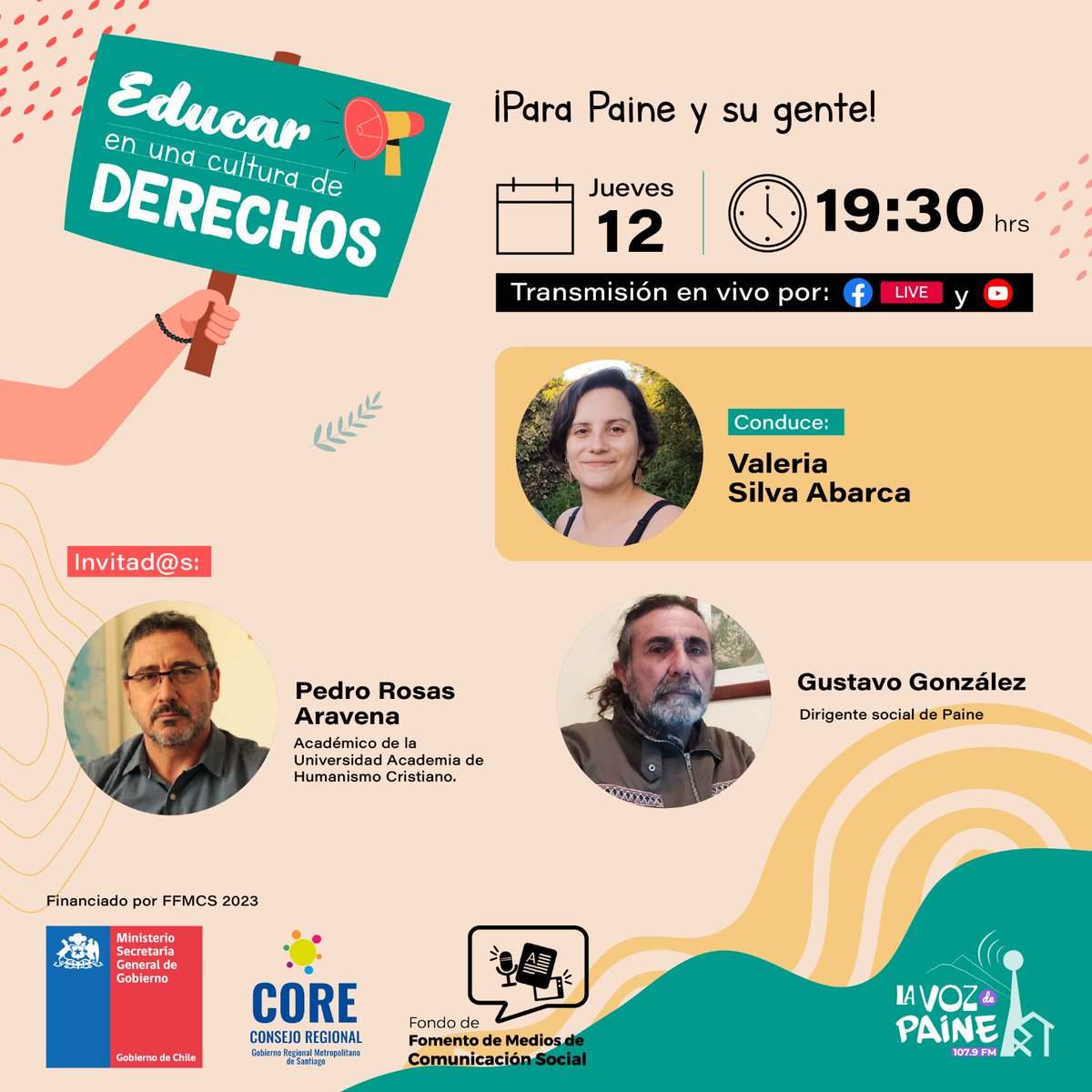 EducarPaine's tweet photo. ✊ MAÑANA | 12 de octubre a las 19:30 horas | Tercer Capítulo: Memorias y vulneración de DD.HH. en Paine | A través de la 107.9 @lavozdepaine y sus Redes Sociales
#DDHH
#Paine
#Trabajo
#Ruralidad
#Denuncia
#Chile
#ProgramaRadial
#RadioComunitaria
#FFMCS
#Memoria
#50años https://t.co/Qs75HCLxz3
