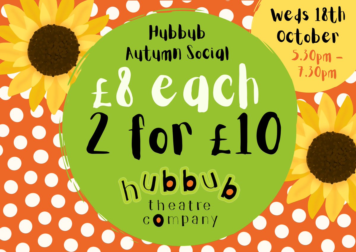 HubbubTheatre's tweet photo. ONE WEEK TO GO!
Get your Hubbub Social tickets - £8 each or two for £10!!
https://t.co/9gRQsy4uBc
Add 2 tickets to the basket and it will change to £10 https://t.co/LHFfEHMORj