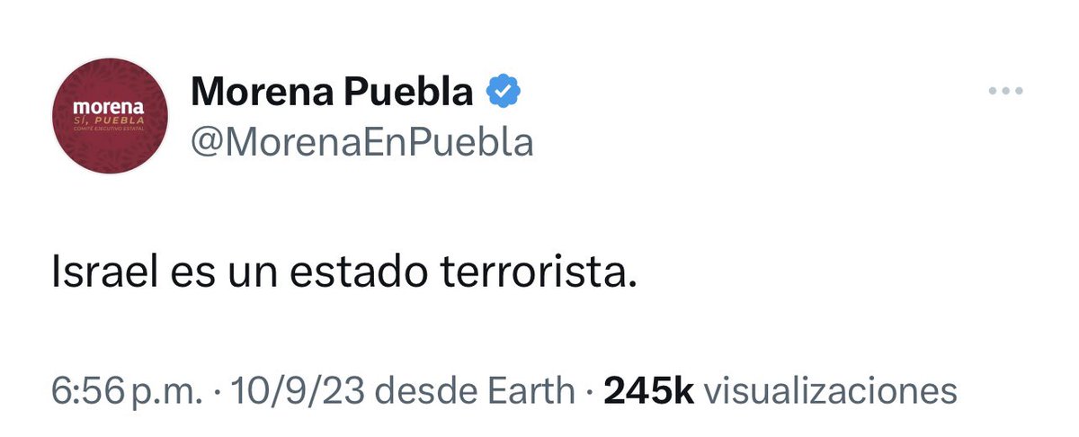 armando_regil's tweet photo. Esta acusación desde una cuenta verificada del partido en el poder, es exactamente el mismo grito del grupo terrorista Hamas. 

¿Qué más evidencia quieren para entender que este gobierno está alineado al eje: Rusia-China-Irán-Venezuela-Hamás-Hezbollah?

Hay que salir a explicarle al mayor número de mexicanos que México NO es neutral pues el gobierno eligió estar de lado de los terroristas y eso es un peligro sino cambiamos pronto el rumbo.

Aquí mi reflexión sobre porque México NO es neutral: https://t.co/LcMt1PtrnU