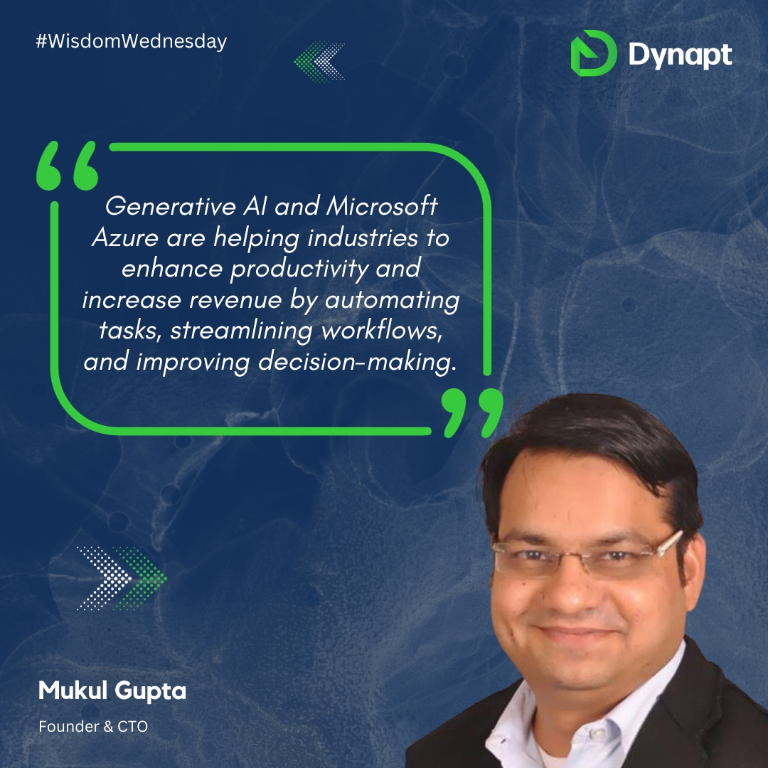 Together, generative AI and Microsoft Azure are helping businesses of all sizes to achieve their goals. Our #Founder & #CTO, Mukul Gupta, shares his thoughts!

#WisdomWednesday🤓 #strategicmindset #CTOInsights #adaptability #TechnologyTransformation #Azure #OpenAI #ChatGPT