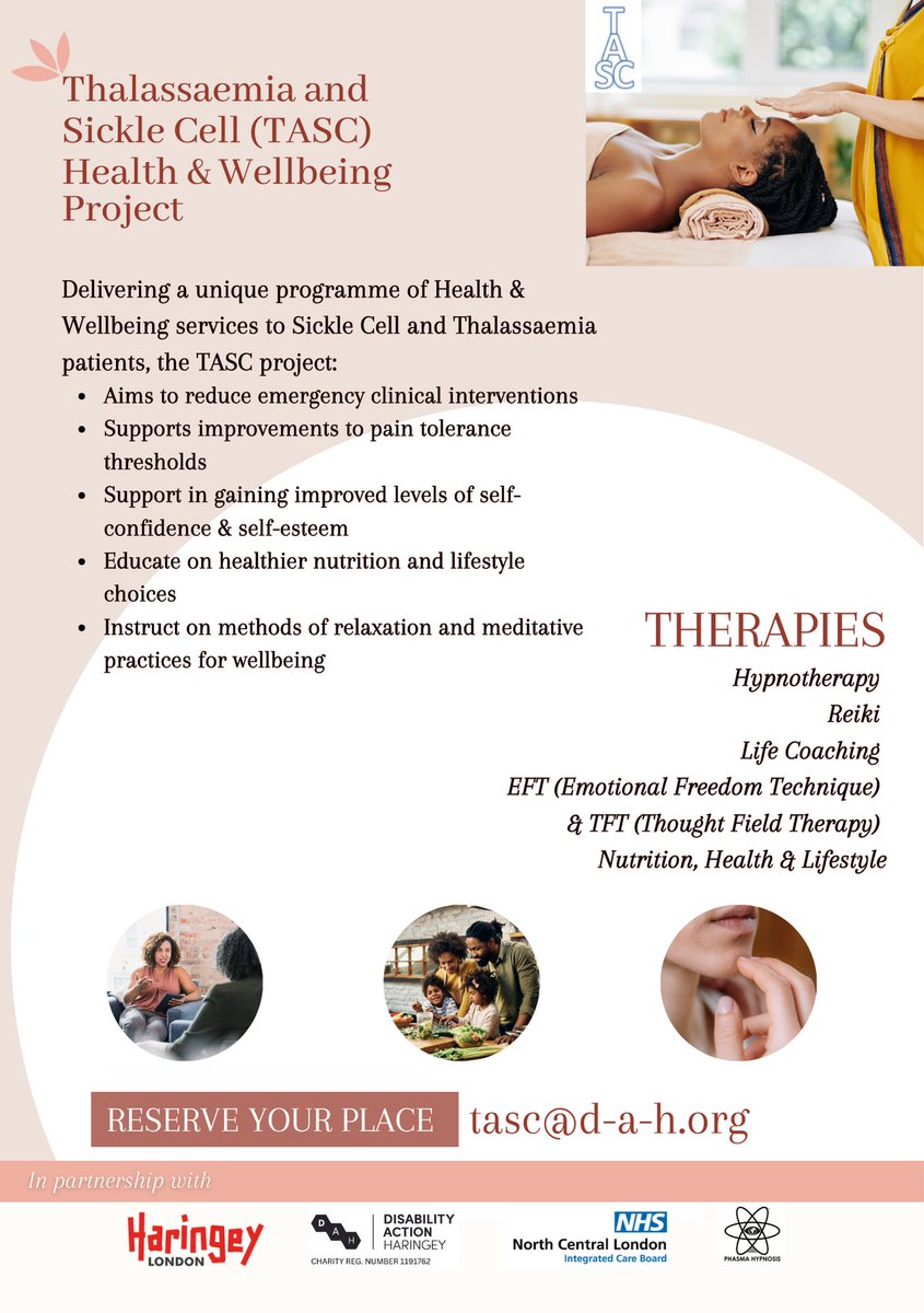 TRCNHCC's tweet photo. 📢Calling all Thal' patients in North Central London📢

The fantastic team @DisabilityActHa have given Thal' patients living in NCL the chance to benefit various Health and Wellbeing services. 

📩Email tasc@d-a-h.org to reserve your place🗓️

Be fast... this is not to be missed! https://t.co/nIrnR0URYK