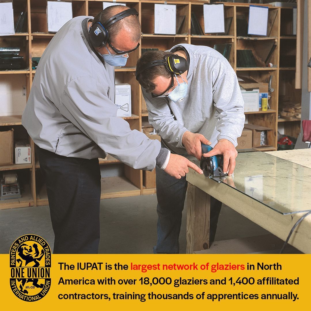 The IUPAT is the largest network of glaziers in North America with over 18,000 glaziers and 1,400 affiliated contractors, training thousands of apprentices annually.