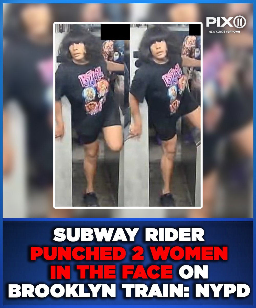 PIX11News's tweet photo. A subway rider punched two straphangers in the face aboard a Brooklyn train last month, police said.

Read more: https://t.co/ODIQXjI1T9 https://t.co/G3PYPYBfvj