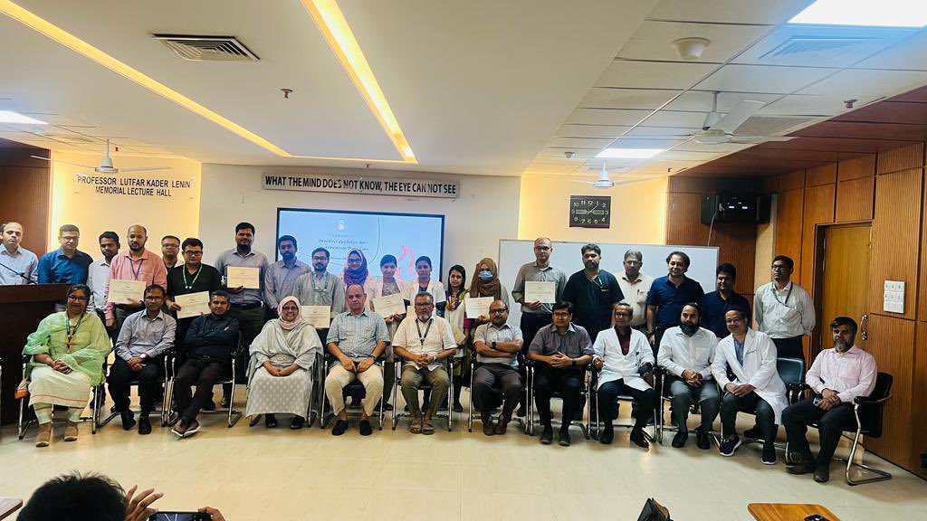 CBC - ‘Comprehensive Burn Care’ training course certificates were distributed today among the 15 trainees of Plastic Surgery. Successfully completed the 2nd course designed for Bangladesh at the Sheikh Hasina National Institute of Burn and Plastic Surgery, Dhaka, Bangladesh.
