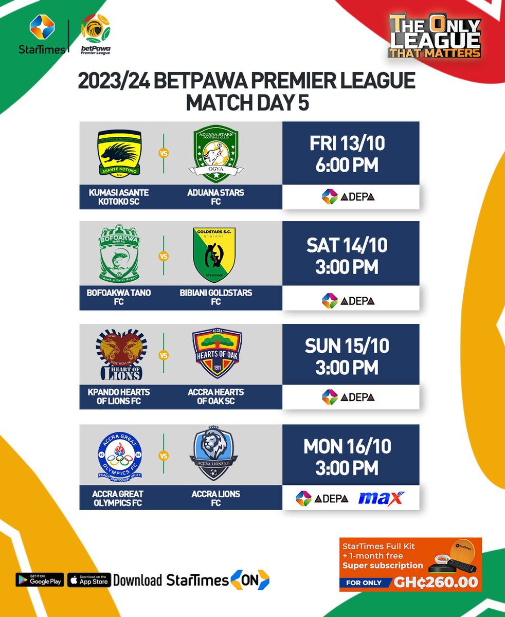 Catch these @GhanaLeague games live on @startimesghana this weekend 💪🏽