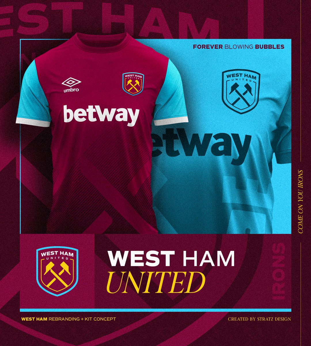 Strxtz's tweet photo. West Ham United - Logo rebranding &amp; kit concept ⚽️ https://t.co/FUQF12Zzw4